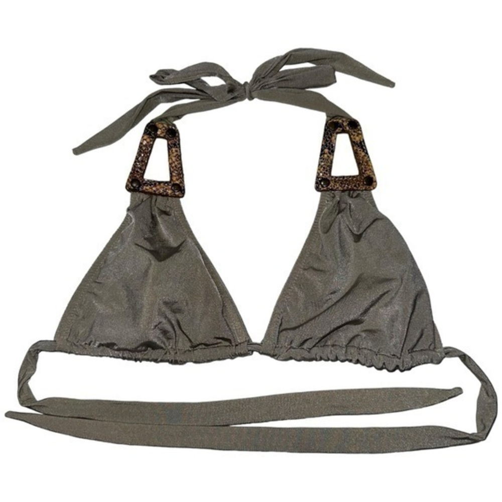 Despi Swim Women’s M Taupe Gray Snakeskkn Leather Detailed Unlined Bikini Top